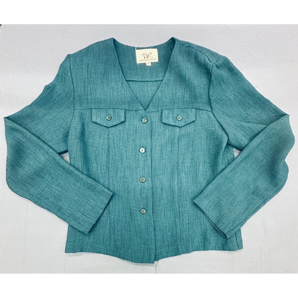 Donna Ricco Teal Button Front Blazer Jacket Size 10 ~ Vintage